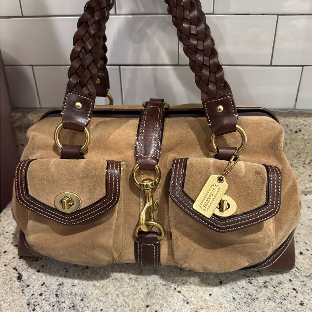 COACH DAPHNE CAMEL SUEDE LEATHER DOCTOR TOTE BAG PURSE SATCHEL RARE 9137